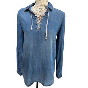 Beachy, coastal vibes! Andrea Jovine Lace-Up Tunic in eco-friendly cool fabric